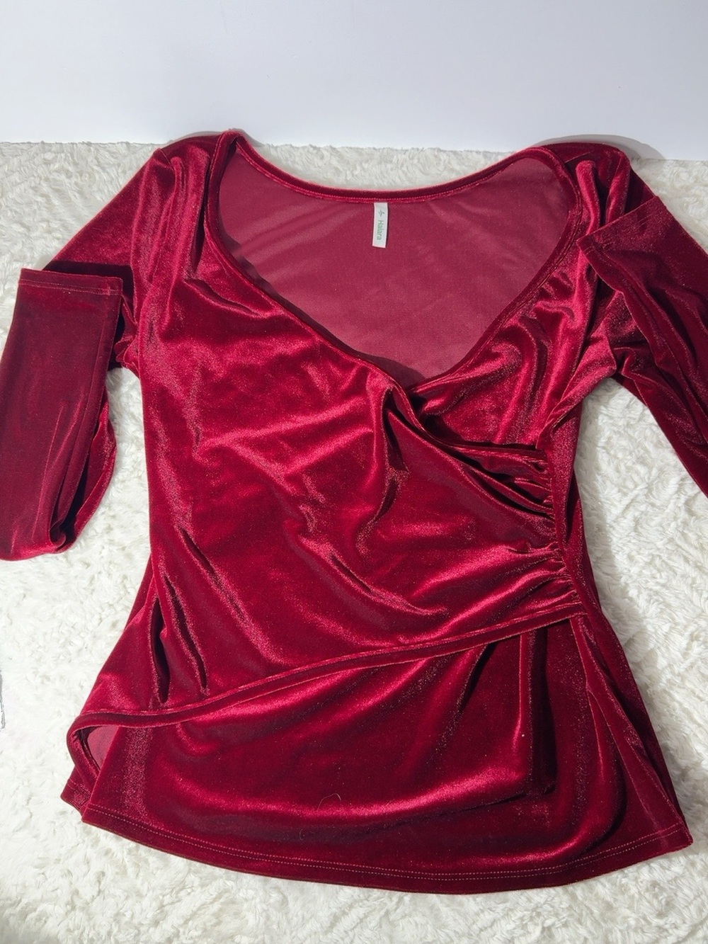 HALARA Red Velvet Wrap Long Sleeve Top